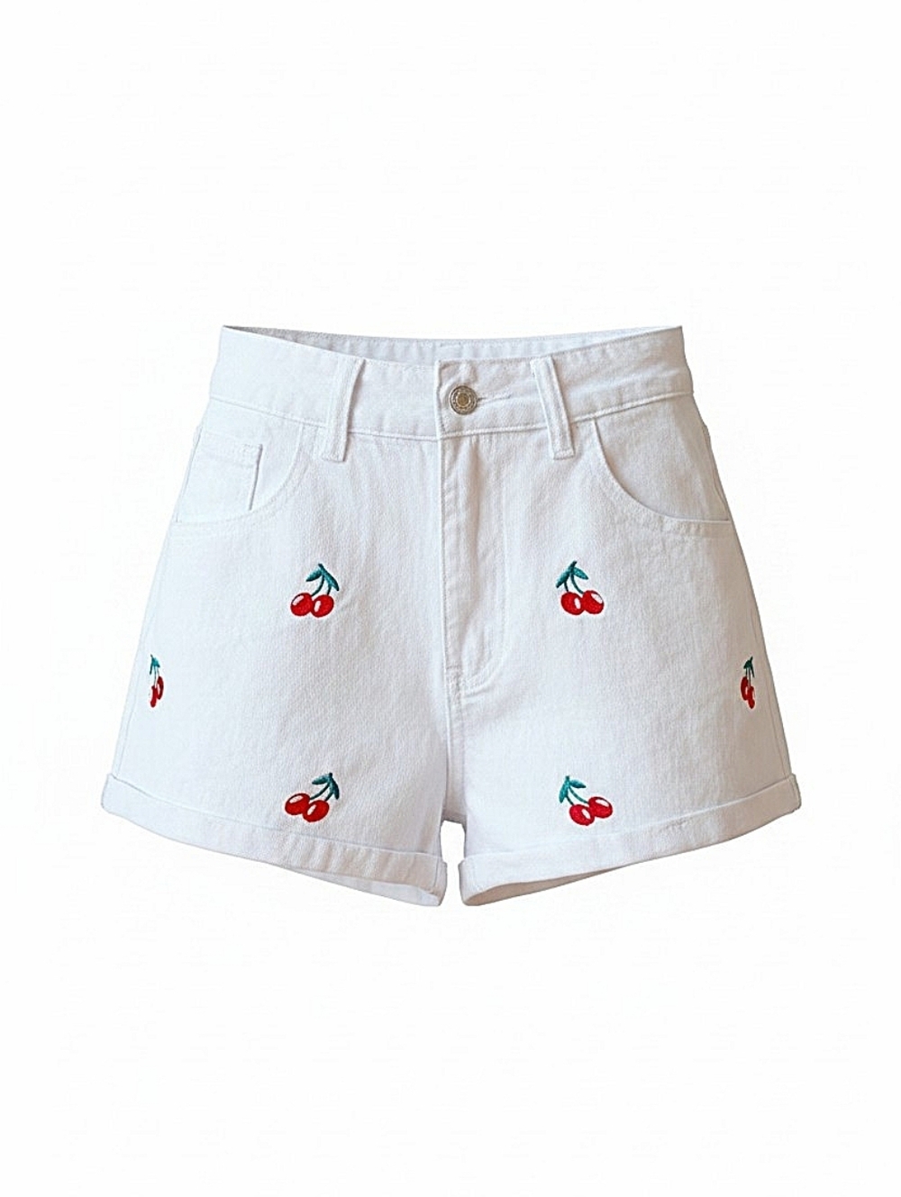 NEW! Shein White Cherry Embroidered Women’s Shorts